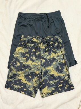 Athletic Works Kids Two-Pack Athletic Shorts — Black & Olive Camo